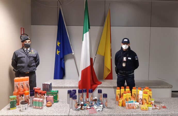 Aeroporto Palermo, sequestrati dalle Fiamme gialle prodotti cosmetici e farmaci