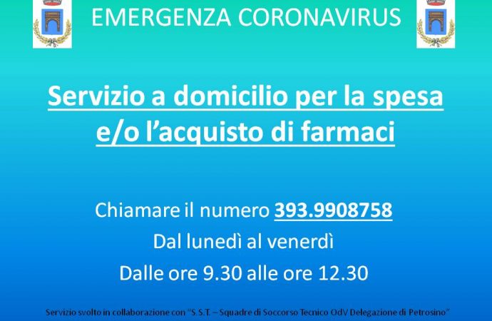 Coronavirus, a Petrosino riattivato il servizio a domicilio per la spesa e/o l’acquisto di farmaci